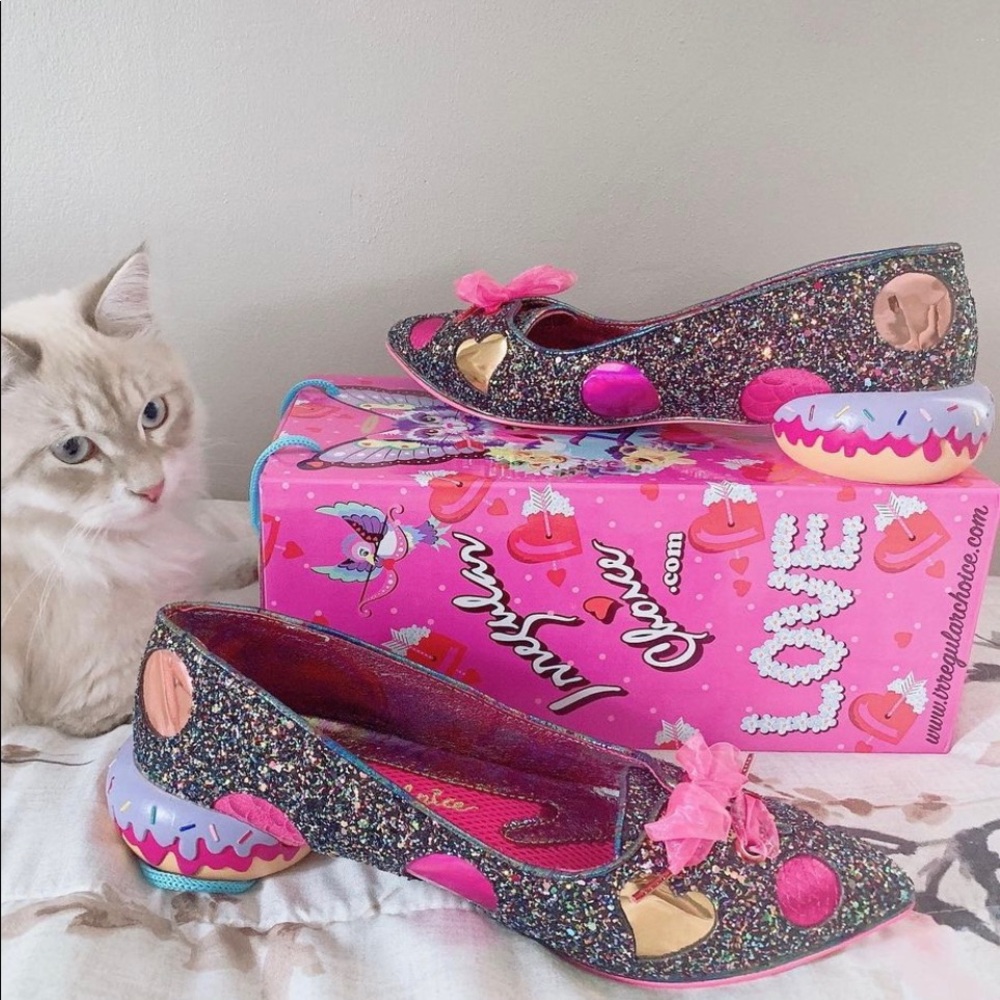 Irregular Choice Custard Filled Black Sprinkled Donut Flats (New In Box)